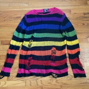 NWOT Killstar Over The Rainbow Distressed Knit Sweater Jumper XL